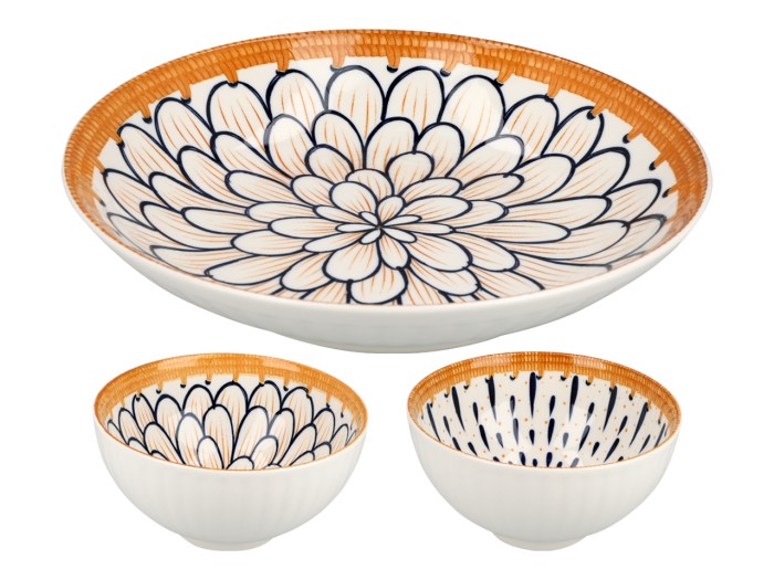 Porcelanowy kpl. 2 miseczek + talerz, 11.5x6cm
