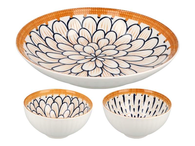Porcelanowy kpl. 2 miseczek + talerz, 11.5x6cm