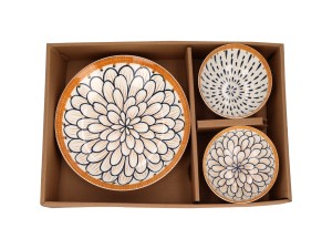 Porcelanowy kpl. 2 miseczek + talerz, 11.5x6cm