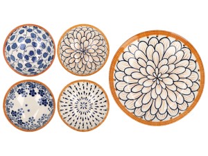 Porcelanowy kpl. 4 miseczek + talerz, 11.5x6cm