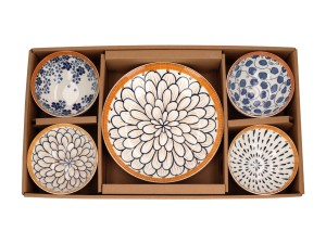 Porcelanowy kpl. 4 miseczek + talerz, 11.5x6cm