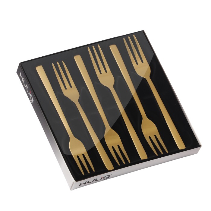 Komplet 6 widelczyków do ciasta Piano gold w pudełku 29514