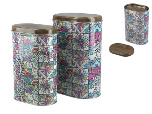 Kpl. 2 owalnych puszek metalowych, ok. 11.5x7x18.+ 13.5x8.5x20cm