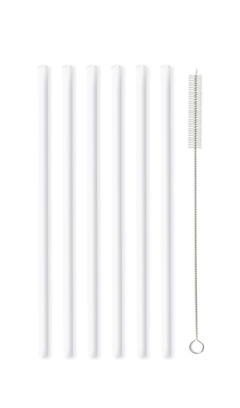 Słomki szklane białe 20cm zestaw 6 sztuk ze szczoteczką 26612