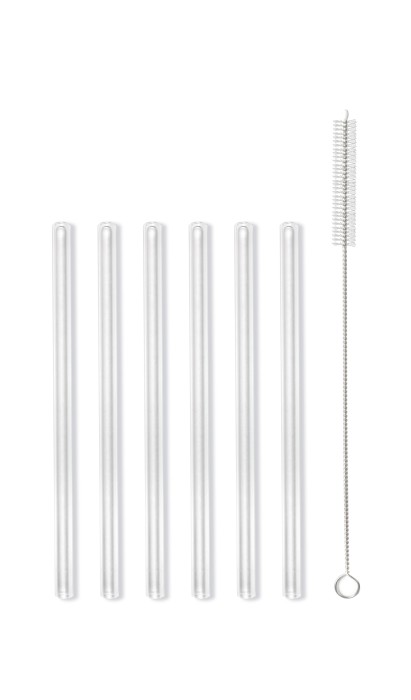 Słomki szklane transparent 15cm zestaw 6 sztuk ze szczoteczką 26582