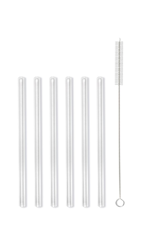 Słomki szklane transparent 15cm zestaw 6 sztuk ze szczoteczką 26582