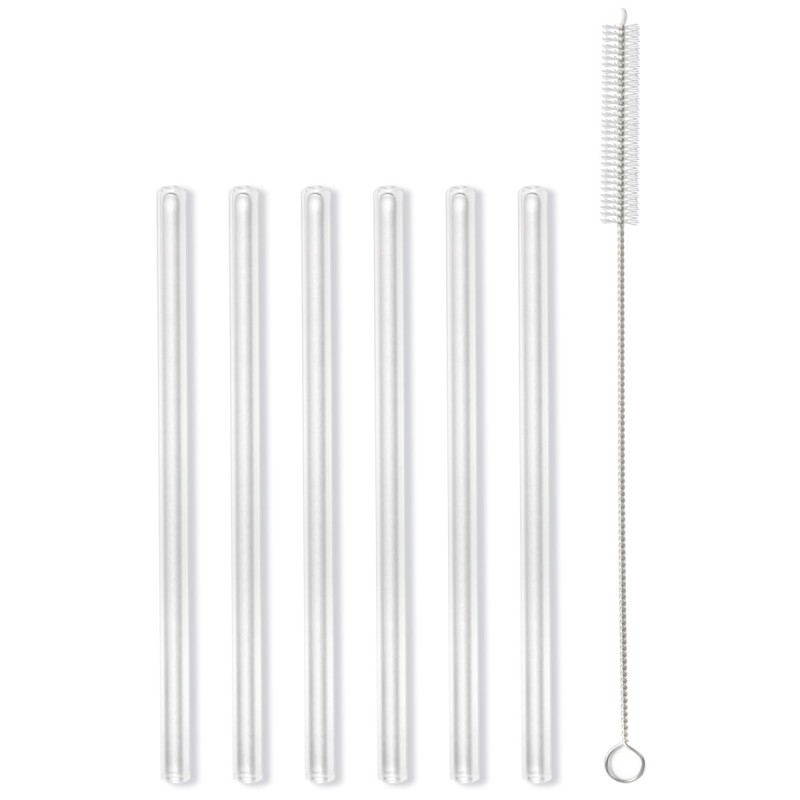 Słomki szklane transparent 15cm zestaw 6 sztuk ze szczoteczką 26582