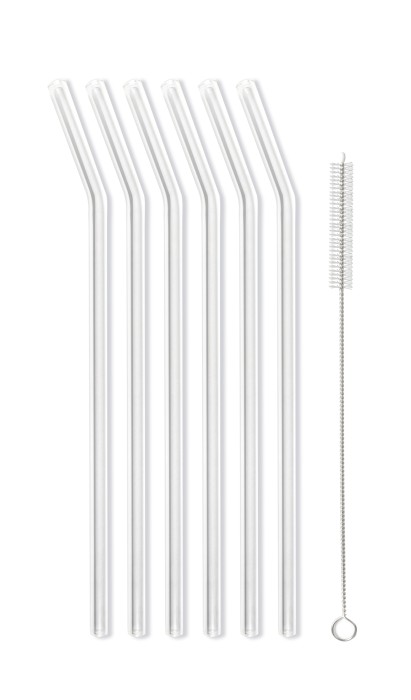 Słomki szklane transparent zakrzywione 23cm zestaw 6 sztuk ze szczoteczką 26629
