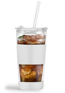 Kubek termiczny szklany ze słomką 600 ml biały Fuori 30404
