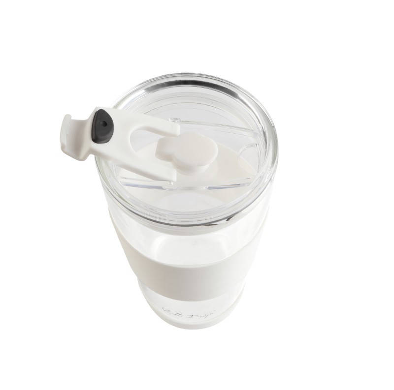 Kubek termiczny szklany ze słomką 600 ml biały Fuori 30404