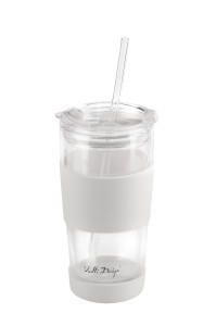 Kubek termiczny szklany ze słomką 600 ml biały Fuori 30404