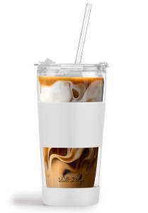 Kubek termiczny szklany ze słomką 600 ml biały Fuori 30404