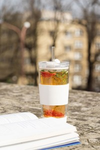 Kubek termiczny szklany ze słomką 600 ml biały Fuori 30404