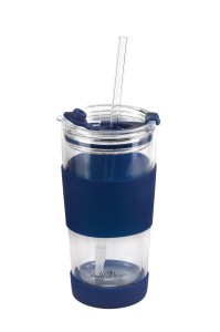Kubek termiczny szklany ze słomką 600 ml granatowy Fuori 30381