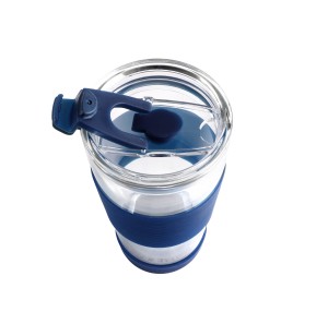 Kubek termiczny szklany ze słomką 600 ml granatowy Fuori 30381