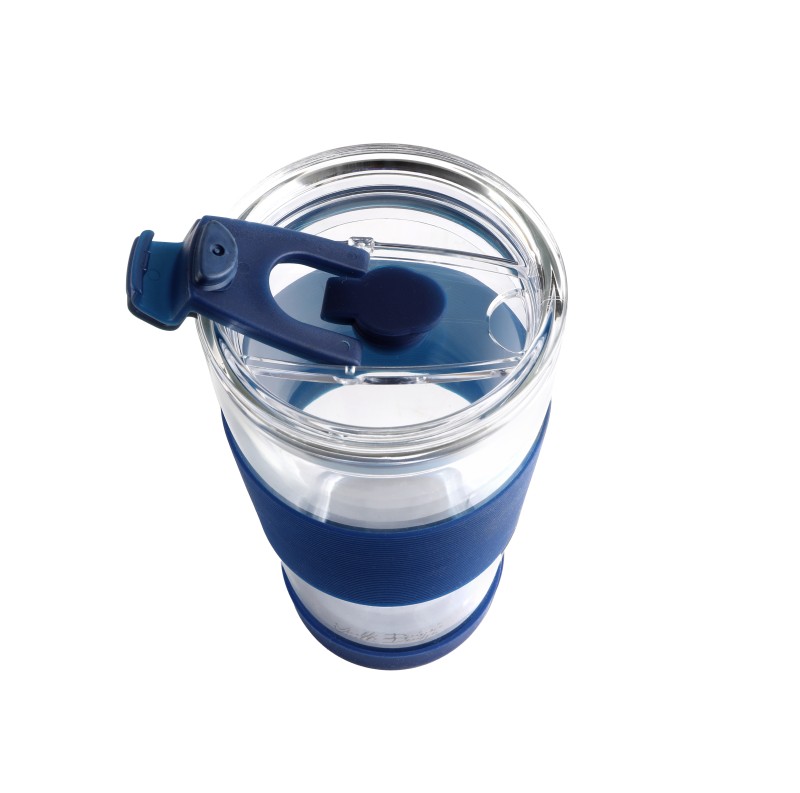 Kubek termiczny szklany ze słomką 600 ml granatowy Fuori 30381