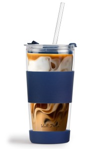 Kubek termiczny szklany ze słomką 600 ml granatowy Fuori 30381