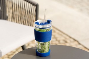 Kubek termiczny szklany ze słomką 600 ml granatowy Fuori 30381