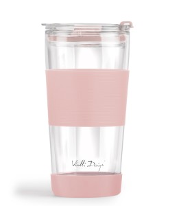 Kubek termiczny szklany ze słomką 600 ml różowy Fuori 30411