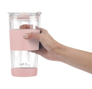 Kubek termiczny szklany ze słomką 600 ml różowy Fuori 30411