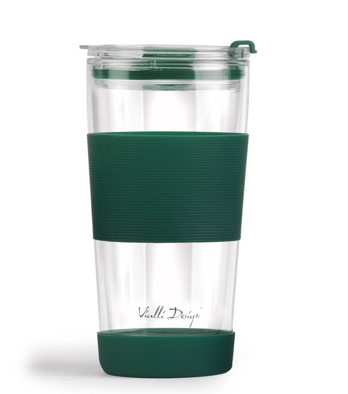 Kubek termiczny szklany ze słomką 600 ml zielony Fuori 30398