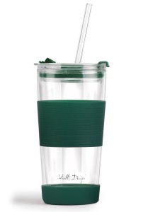 Kubek termiczny szklany ze słomką 600 ml zielony Fuori 30398