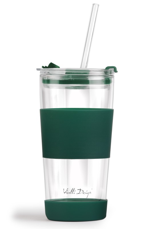 Kubek termiczny szklany ze słomką 600 ml zielony Fuori 30398