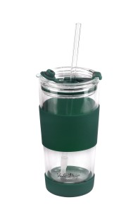 Kubek termiczny szklany ze słomką 600 ml zielony Fuori 30398
