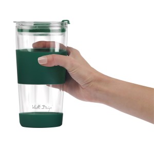 Kubek termiczny szklany ze słomką 600 ml zielony Fuori 30398