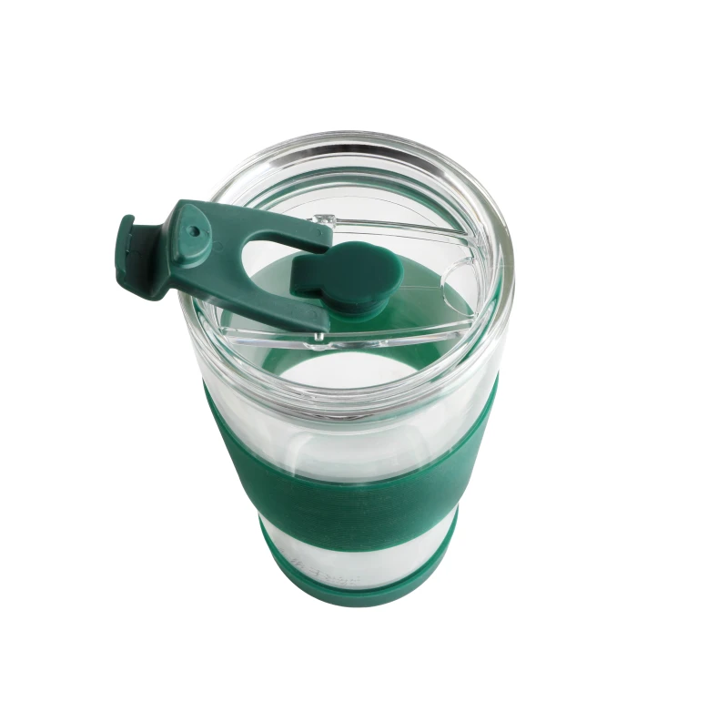 Kubek termiczny szklany ze słomką 600 ml zielony Fuori 30398