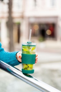 Kubek termiczny szklany ze słomką 600 ml zielony Fuori 30398