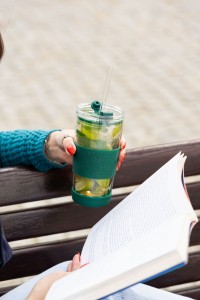 Kubek termiczny szklany ze słomką 600 ml zielony Fuori 30398