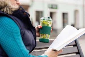 Kubek termiczny szklany ze słomką 600 ml zielony Fuori 30398