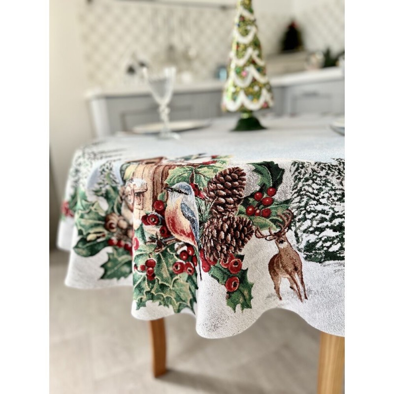 Limaso, obrus z tkaniny gobelinowej(tkany maszynowo) - SQUIRREL-180D, śr. 180 cm