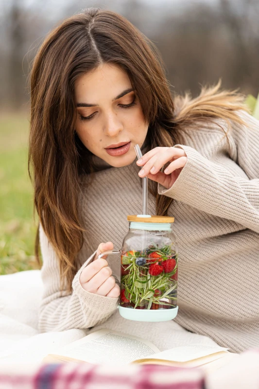 Słoik ze słomką 600 ml miętowy Fuori 29859
