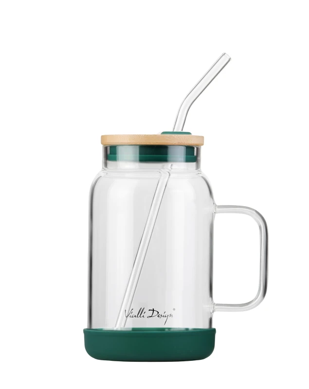 Słoik ze słomką 600 ml zielony Fuori 29828