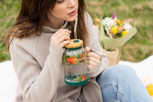 Słoik ze słomką 600 ml zielony Fuori 29828