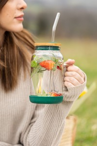 Słoik ze słomką 600 ml zielony Fuori 29828