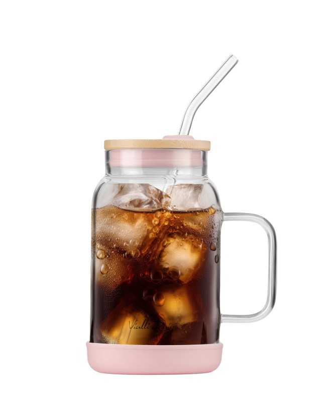 Słoik ze słomką 600 ml różowy Fuori 29842