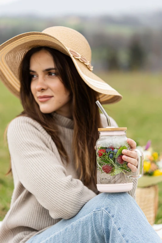 Słoik ze słomką 600 ml różowy Fuori 29842