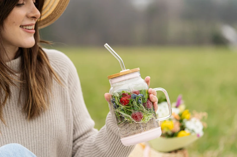 Słoik ze słomką 600 ml różowy Fuori 29842