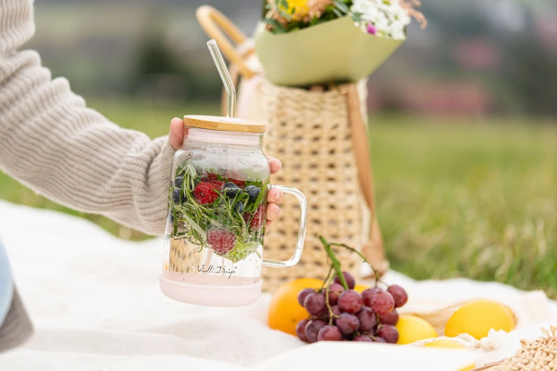 Słoik ze słomką 600 ml różowy Fuori 29842