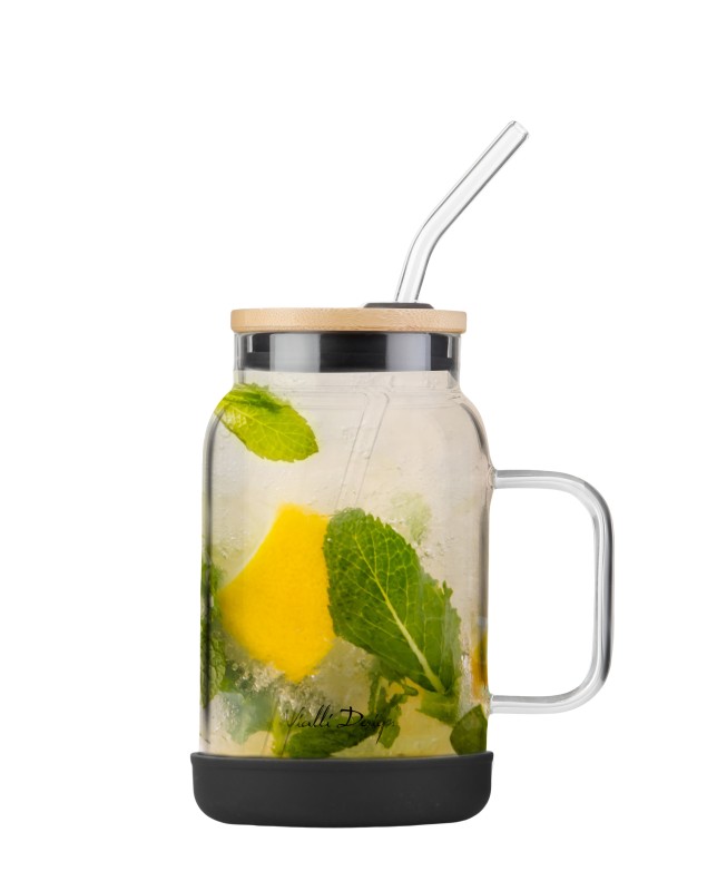 Słoik ze słomką 600 ml czarny Fuori 29804