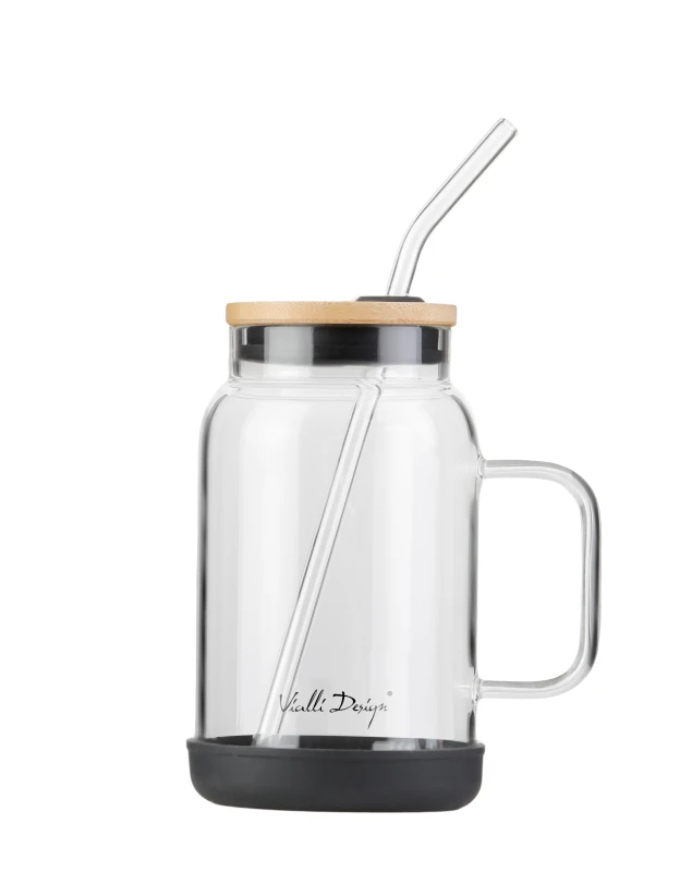 Słoik ze słomką 600 ml czarny Fuori 29804
