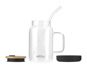 Słoik ze słomką 600 ml czarny Fuori 29804