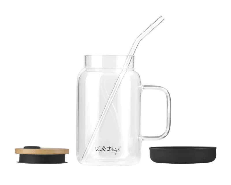 Słoik ze słomką 600 ml czarny Fuori 29804