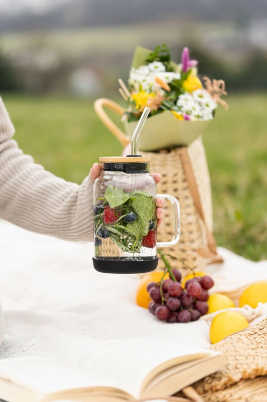 Słoik ze słomką 600 ml czarny Fuori 29804
