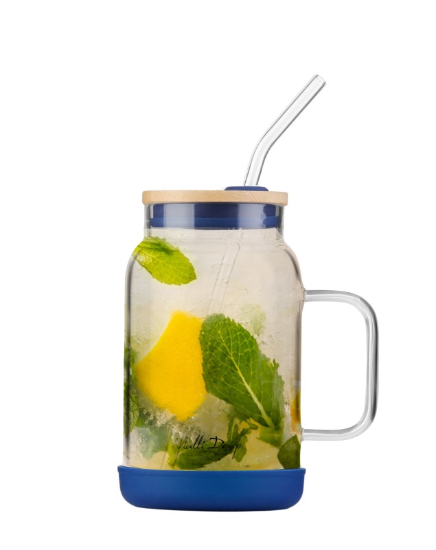 Słoik ze słomką 600 ml granatowy Fuori 29811