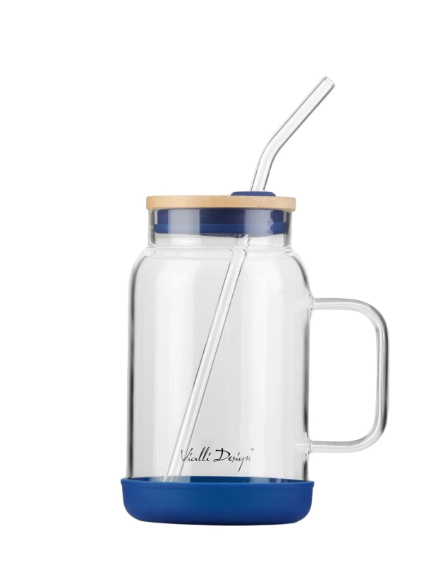 Słoik ze słomką 600 ml granatowy Fuori 29811