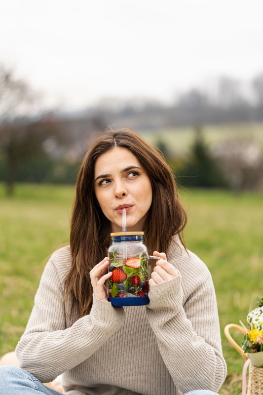 Słoik ze słomką 600 ml granatowy Fuori 29811